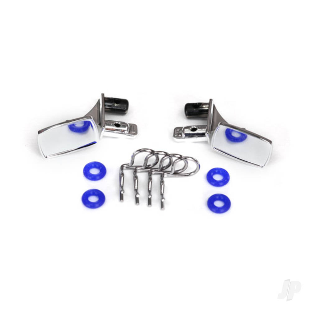 Traxxas Mirrors, side, Chrome (left & right) / o-rings (4 pcs) / Body clips (4 pcs) (fits #8130 Body)