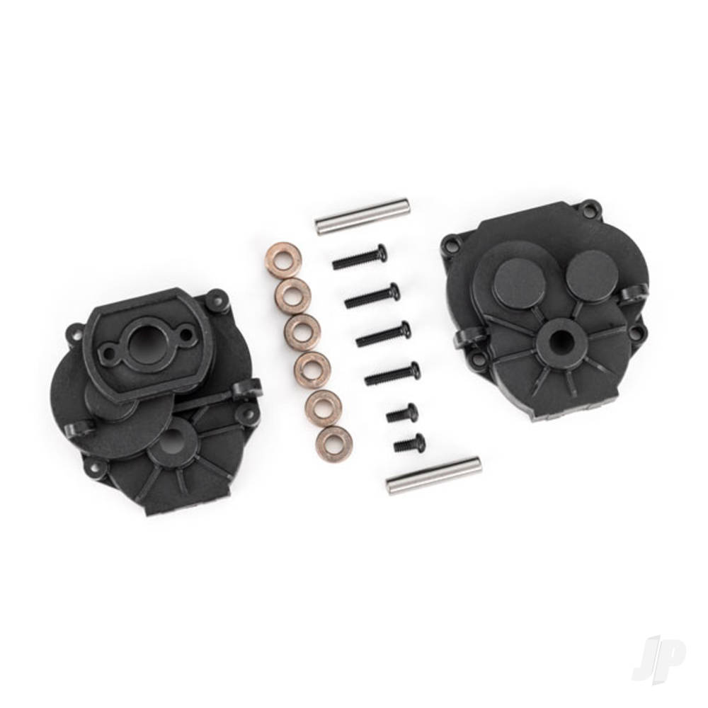 Traxxas Gearbox housing (front & rear)/ 2x4mm BCS (with threadlock) (2)/ 2x8mm BCS (4)/ 3x16mm pins (2)