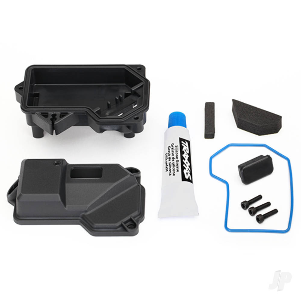 Traxxas Box, receiver (sealed) (steering servo mount) / receiver cover / access plug / foam pads / silicone grease / 2.5x10 CS (3 pcs)