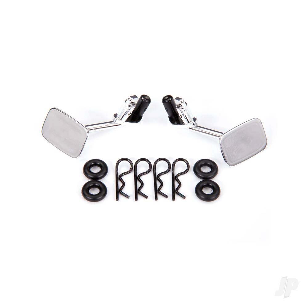 Traxxas Mirrors, side, Chrome (left & right)/ o-rings (4)/ body clips (4) (fits #9112 body)