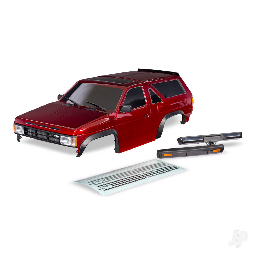 Traxxas Body, Nissan Pathfinder (1988), complete, red (painted, decals applied) (includes grille, side mirrors, door handles, windshield wipers, front & rear bumpers, clipless mounting) (requires #8080X inner fenders)