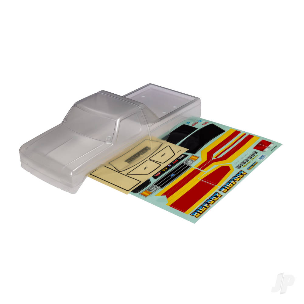 Traxxas Body, Bigfoot No. 8 (clear, requires painting) / window masks / decal sheet (for clipless mounting)