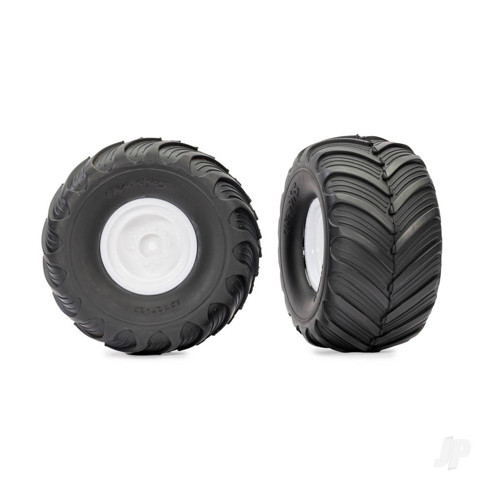 Traxxas Wheels & Tyres, assembled, glued (white wheels, Terra Groove dual profile tyres, foam inserts) (2)