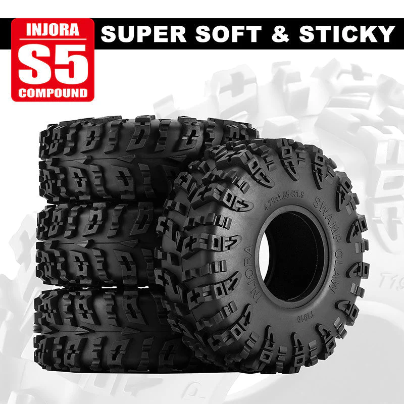 INJORA 1.9" (120*42mm 4.75" OD) Swamp Claw S5 M/T Tires (T1919) (4)-4