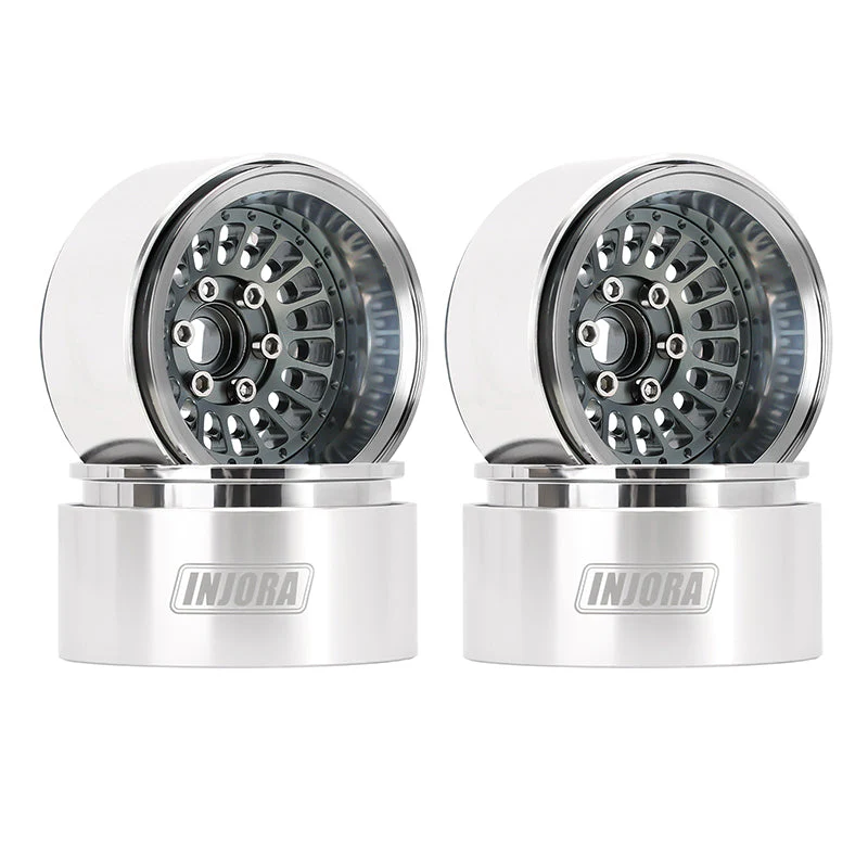 INJORA 1.9" Turbine Aluminum -10mm Offset Wheels for 1/10 RC Crawlers (W1955) - Grey-1