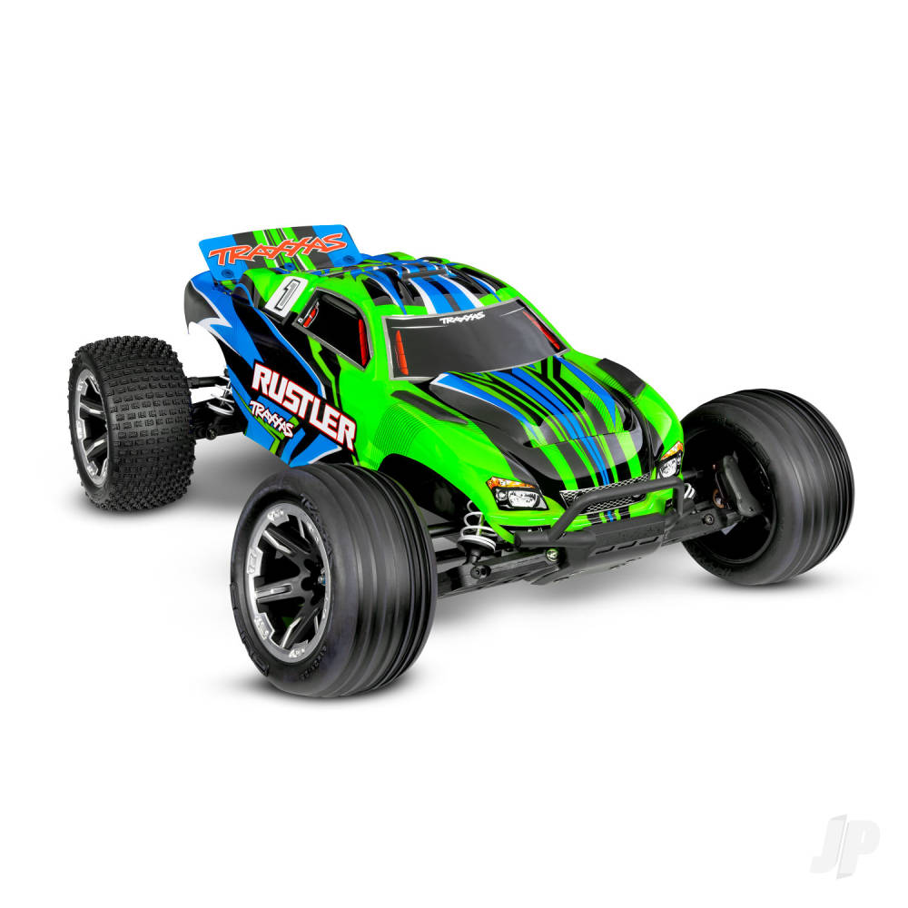 Traxxas Rustler HD 1:10 2WD RTR Electric Stadium Truck, Green (+ TQ 2-ch, XL-5, Titan 550, 7-Cell NiMH, 4A USB-C Charger, Clipless Body)