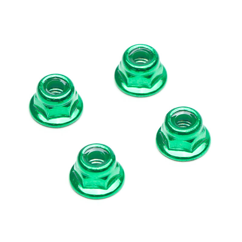 fastrax-m4-green-flanged-aluminium-locknuts-4pcs