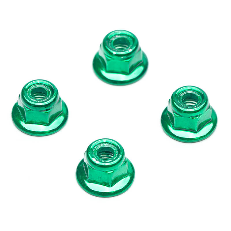 fastrax-m5-green-flanged-aluminium-locknuts-4pcs