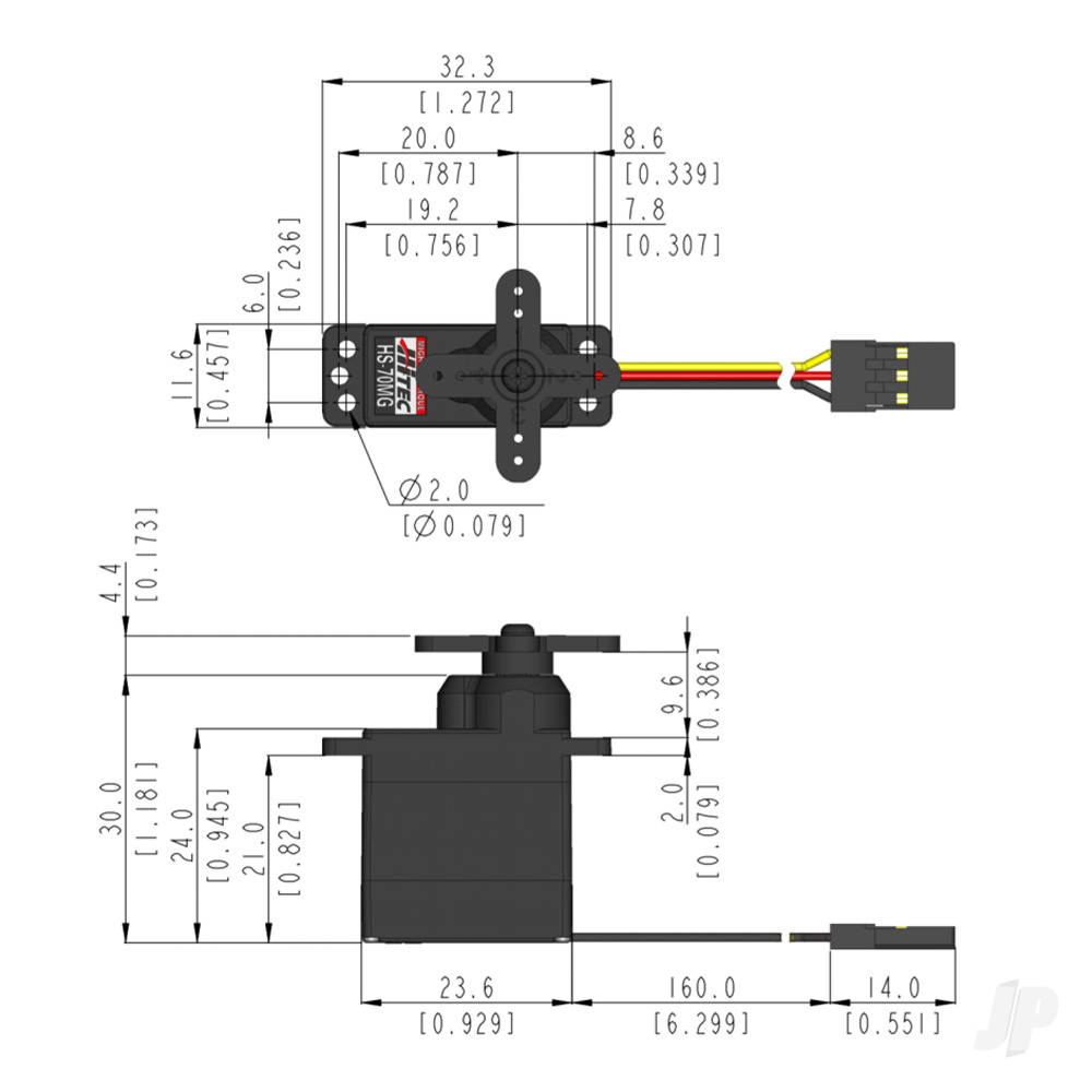 HS-70MG Ultra Micro Analogue Cored Servo 14.2g 3kg/0.14s 4.8V - 6.0V-3