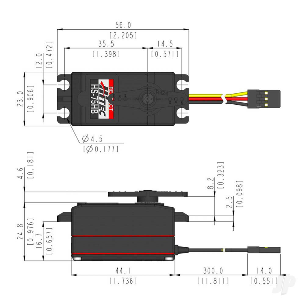 Hitec HS-75BB Low Profile Analogue Cored Servo 35g 8.2kg/0.34s 4.8V - 6.0V-7