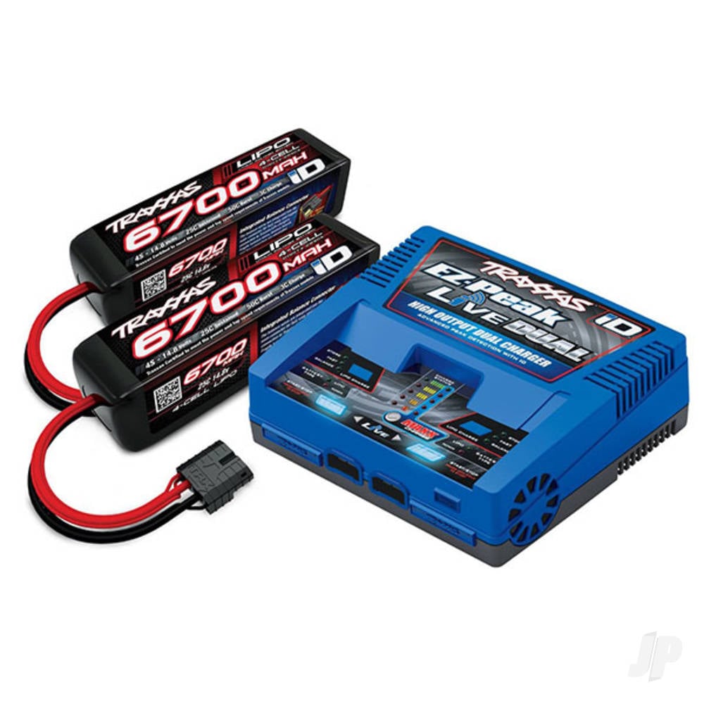 Traxxas iD Completer Pack with 1x EZ-Peak Live Dual Charger & 2x LiPo 4S 6700mAh Battery
