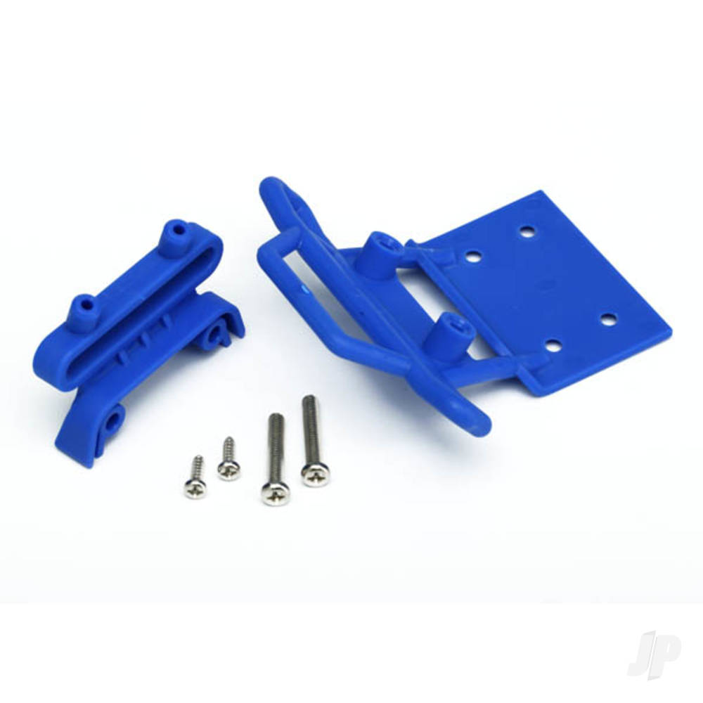 Traxxas Bumper, Front / bumper mount, Front / 4x23mm RM (2)/ 3x10mm RST (2) (blue)
