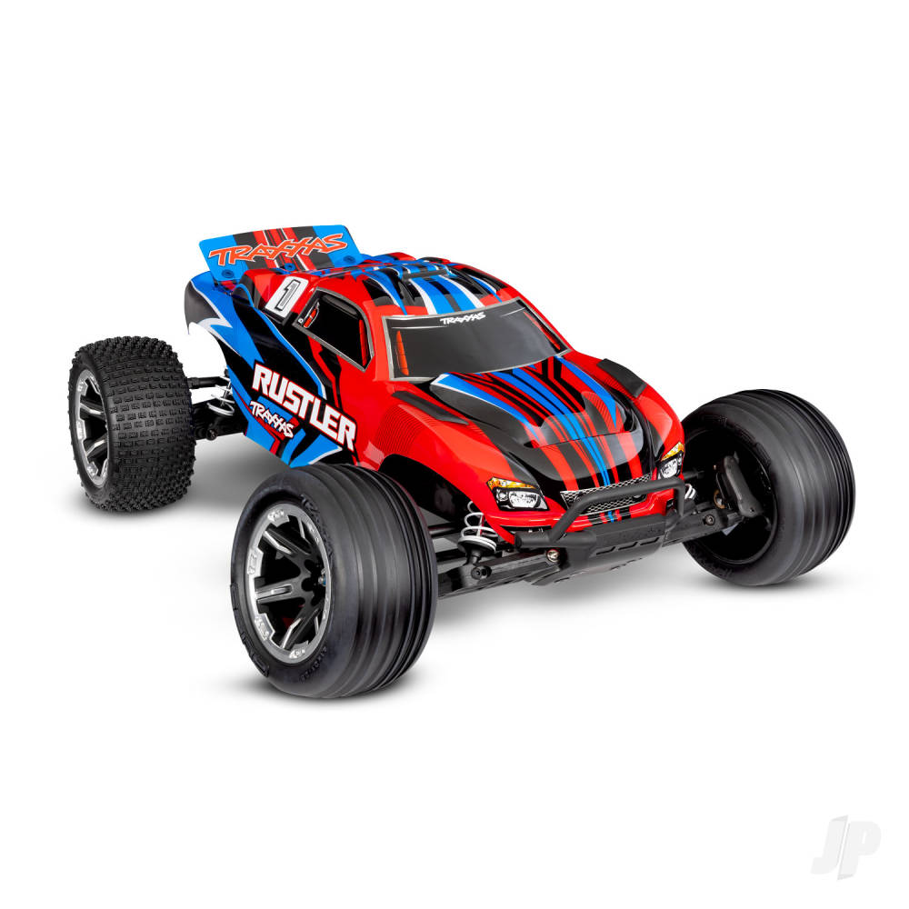 Traxxas Rustler HD 1:10 2WD RTR Electric Stadium Truck, Red (+ TQ 2-ch, XL-5, Titan 550, 7-Cell NiMH, 4A USB-C Charger, Clipless Body)