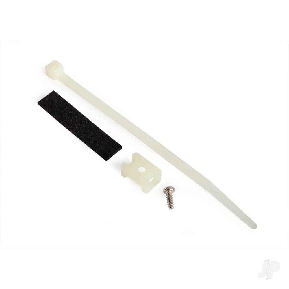Traxxas Attachment bracket, plug / foam tape / tie wrap / 3x10mm wst screw (old style, replace with 4132)