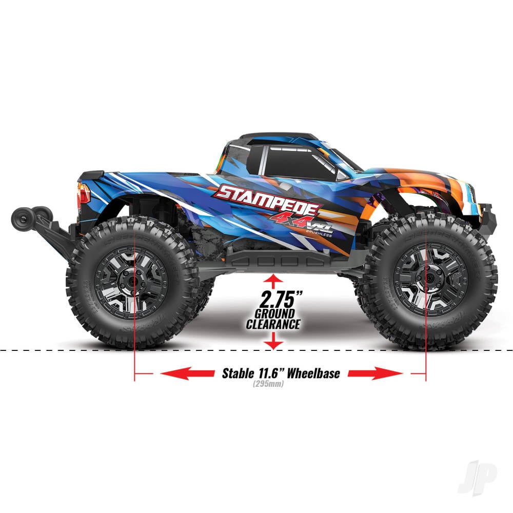 Traxxas Stampede 4X4 HD VXL 1:10 4WD RTR Brushless Electric Monster Truck, Blue (+ TQi 2-ch, TSM, VXL-3s, Velineon 3500kV, Extreme HD Kit, Clipless Body)-29