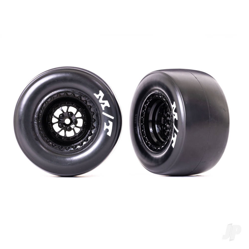 Traxxas Tyres & Wheels, Assembled, Glued (Weld Glossy Black wheels, Mickey Thompson Drag Slicks, sticky compound, foam inserts) (rear) (2 pcs)