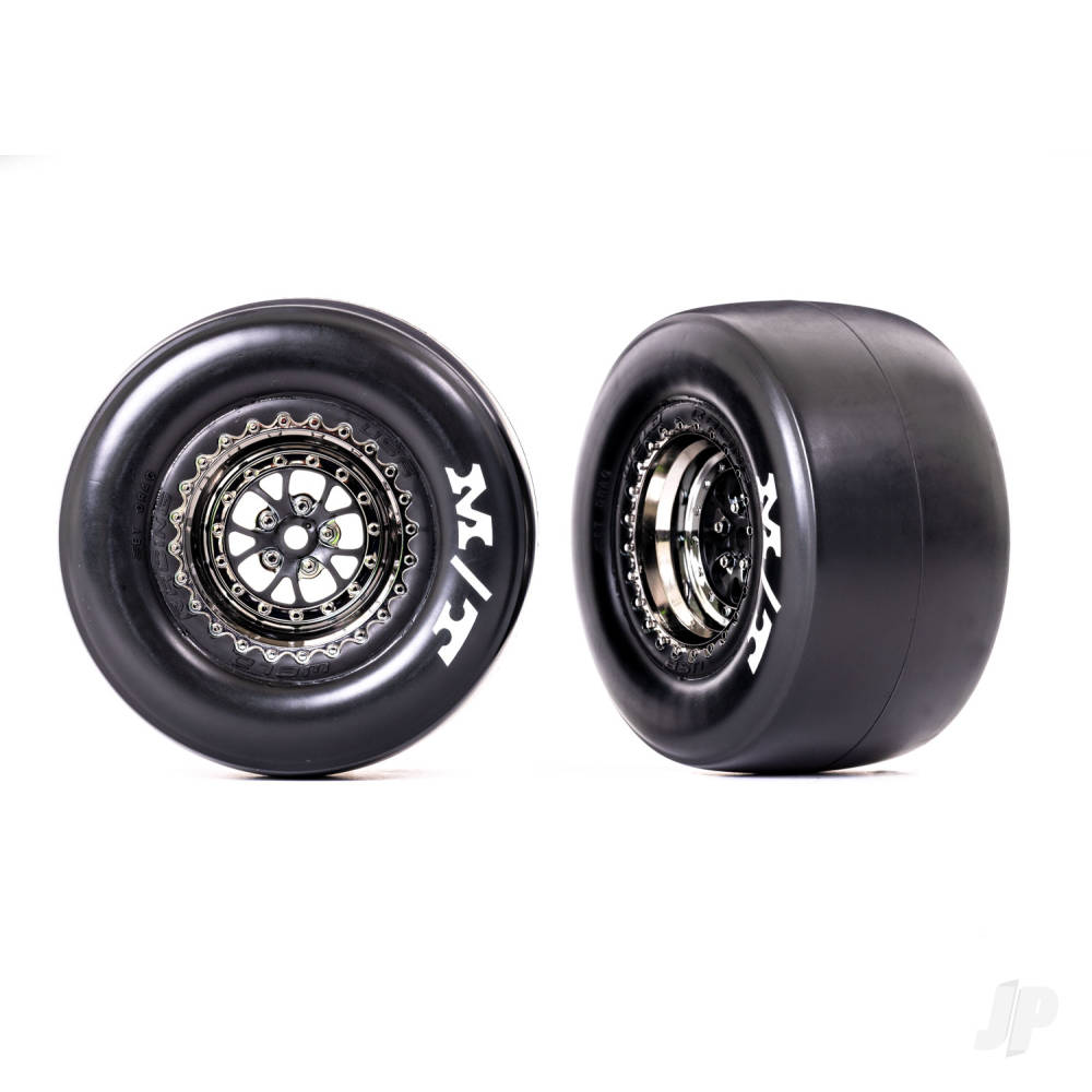 Traxxas Tyres & Wheels, Assembled, Glued (Weld Black Chrome wheels, sticky Tyres, foam inserts) (rear) (2 pcs)