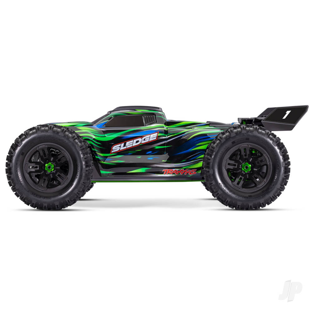 Traxxas Sledge Belted 1:8 4WD RTR Brushless Electric Monster Truck, Green (+ TQi 2-ch, TSM, VXL-6S, Belted, Clipless Body)-2