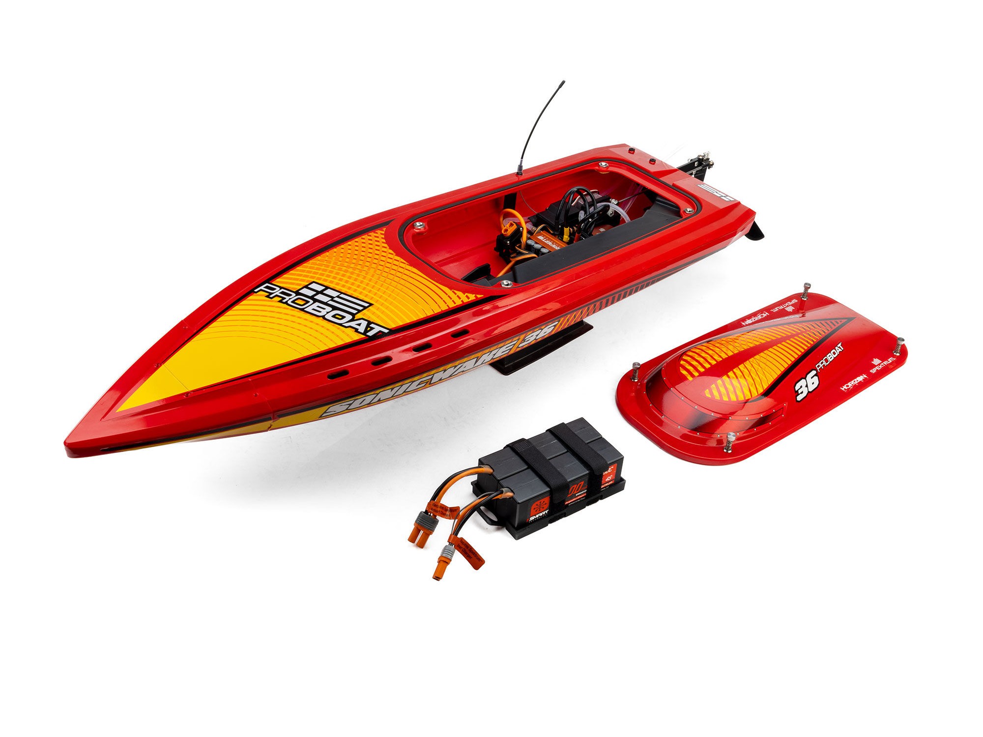 Sonicwake 36" V3 Self-Righting V-Hull Boat RTR, Red-10