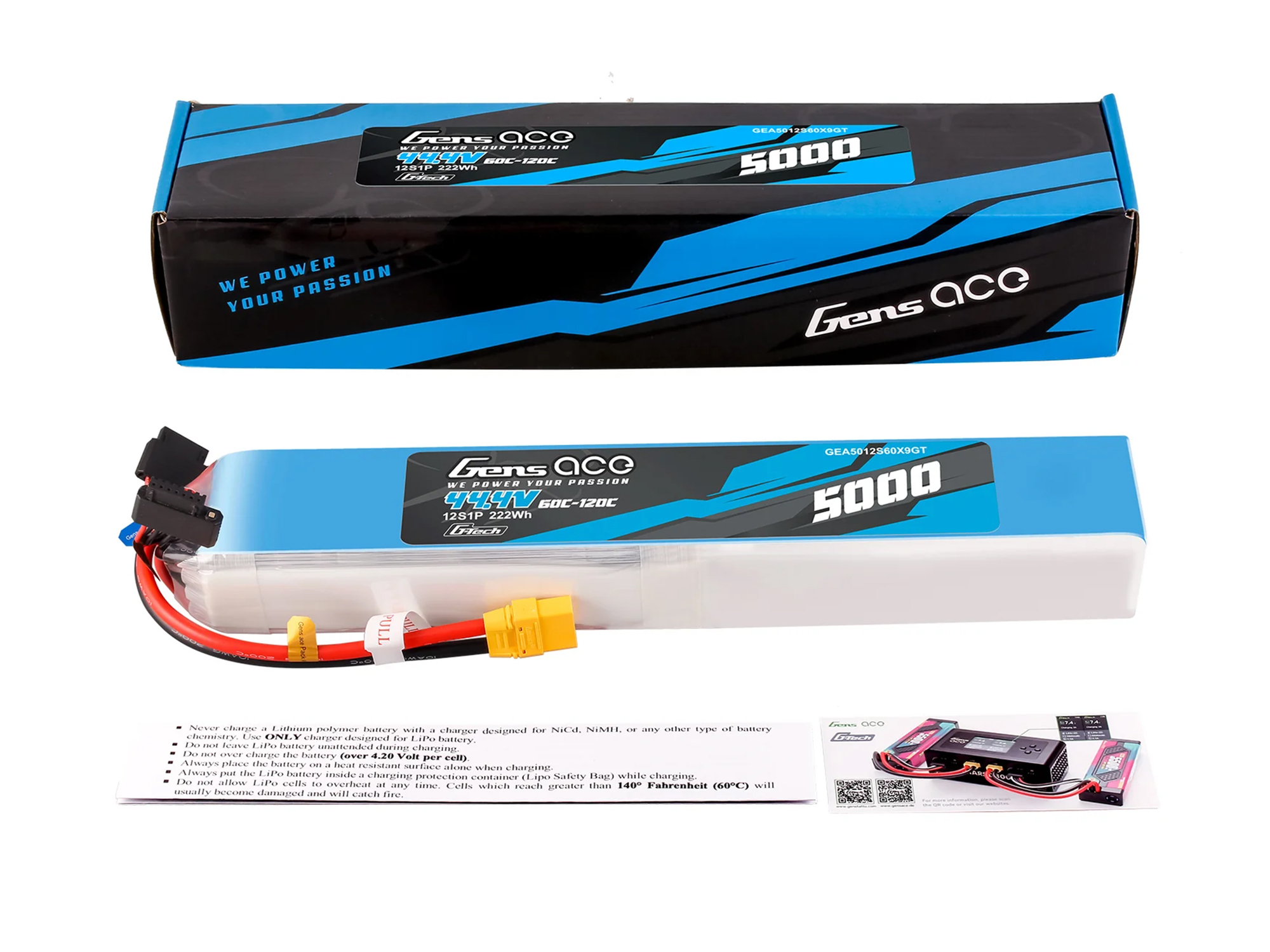 Li-Po G-Tech 12S 44.4V 5000mAh 60C with XT90-5