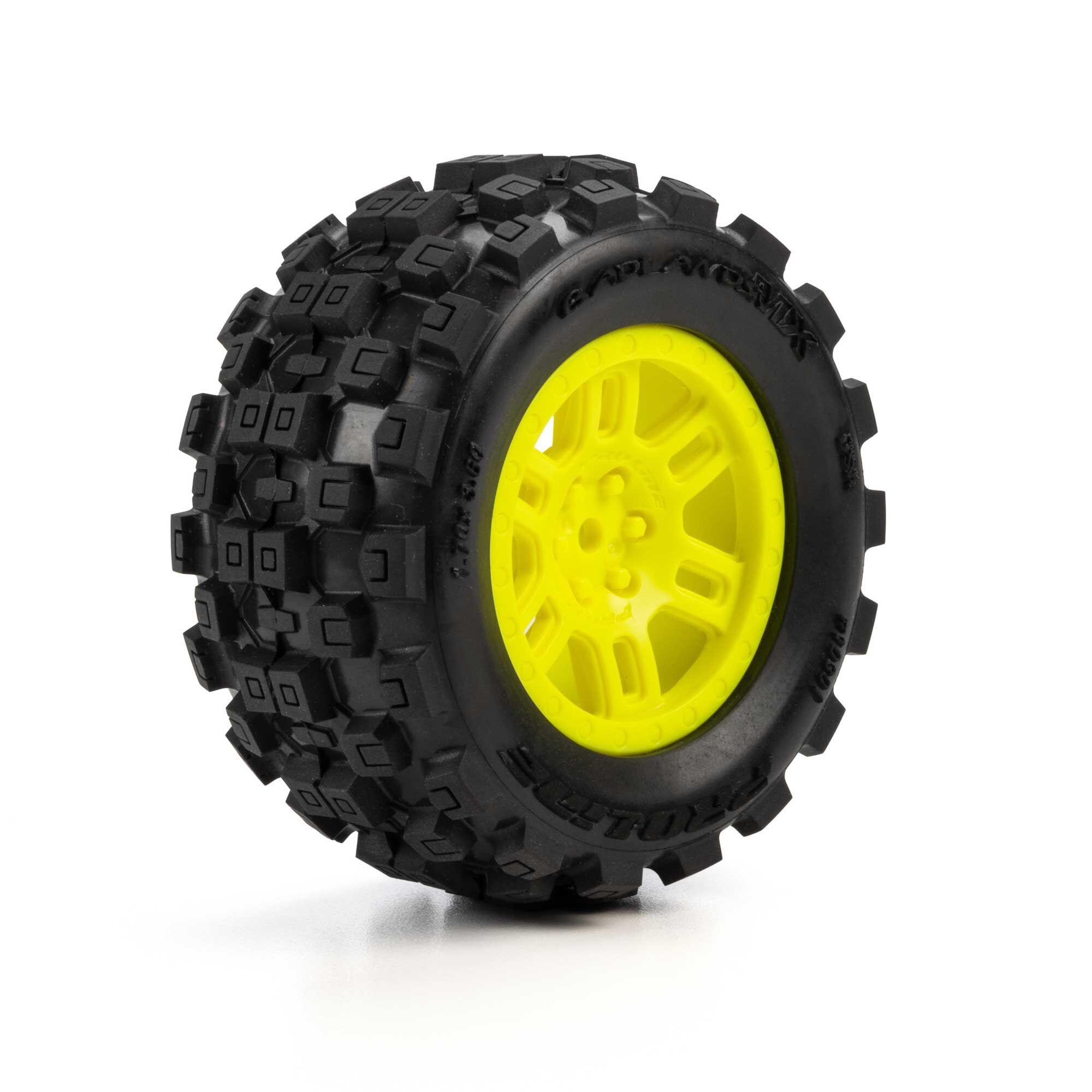 1/16 Badlands MX Front/Rear MT Tires Mounted 12mm Yellow Spl-1