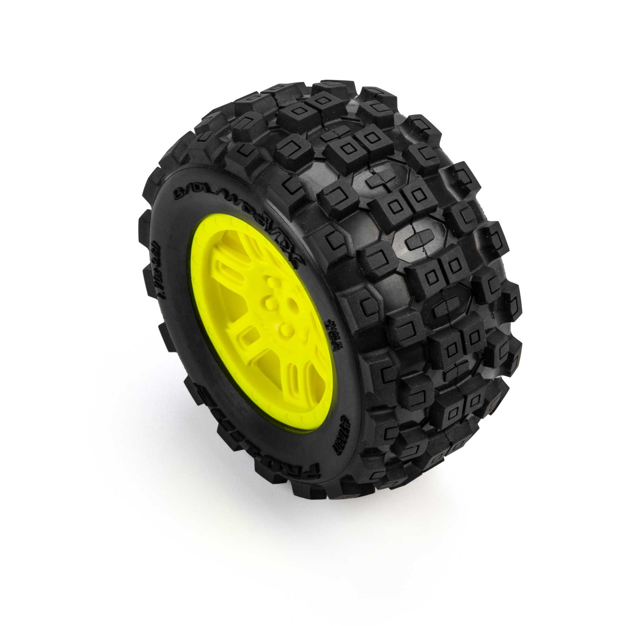 1/16 Badlands MX Front/Rear MT Tires Mounted 12mm Yellow Spl-2