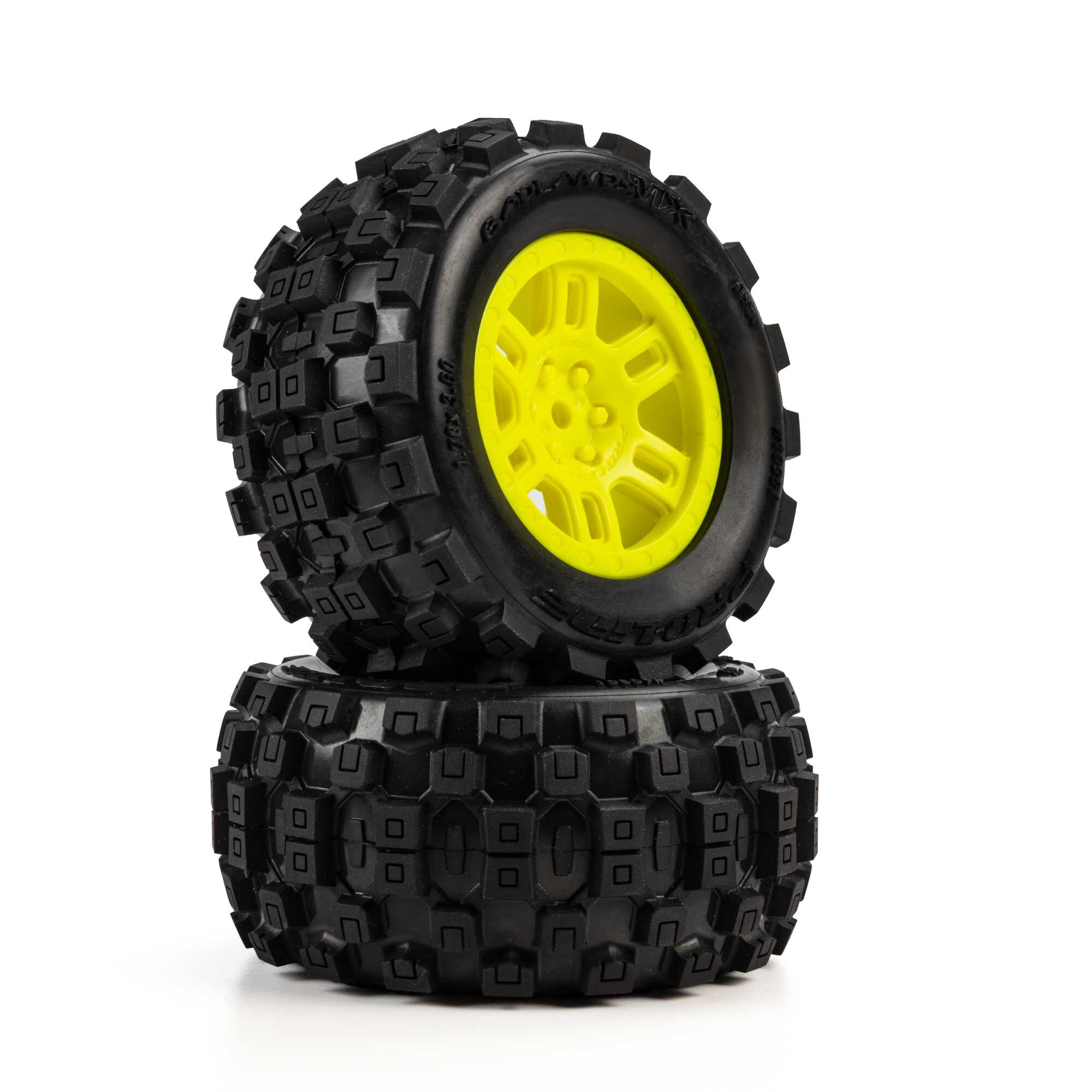 1/16 Badlands MX Front/Rear MT Tires Mounted 12mm Yellow Spl-4