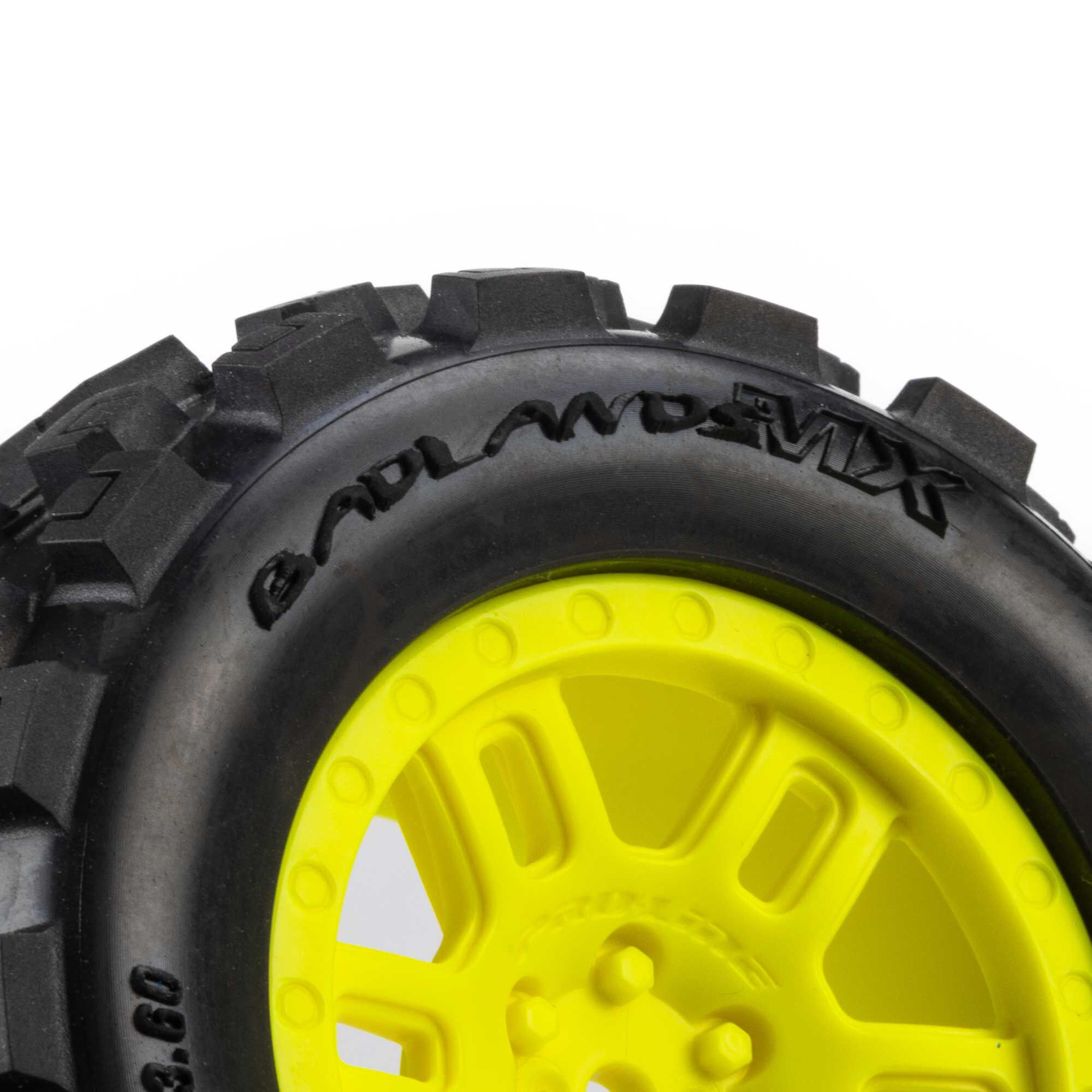 1/16 Badlands MX Front/Rear MT Tires Mounted 12mm Yellow Spl-5