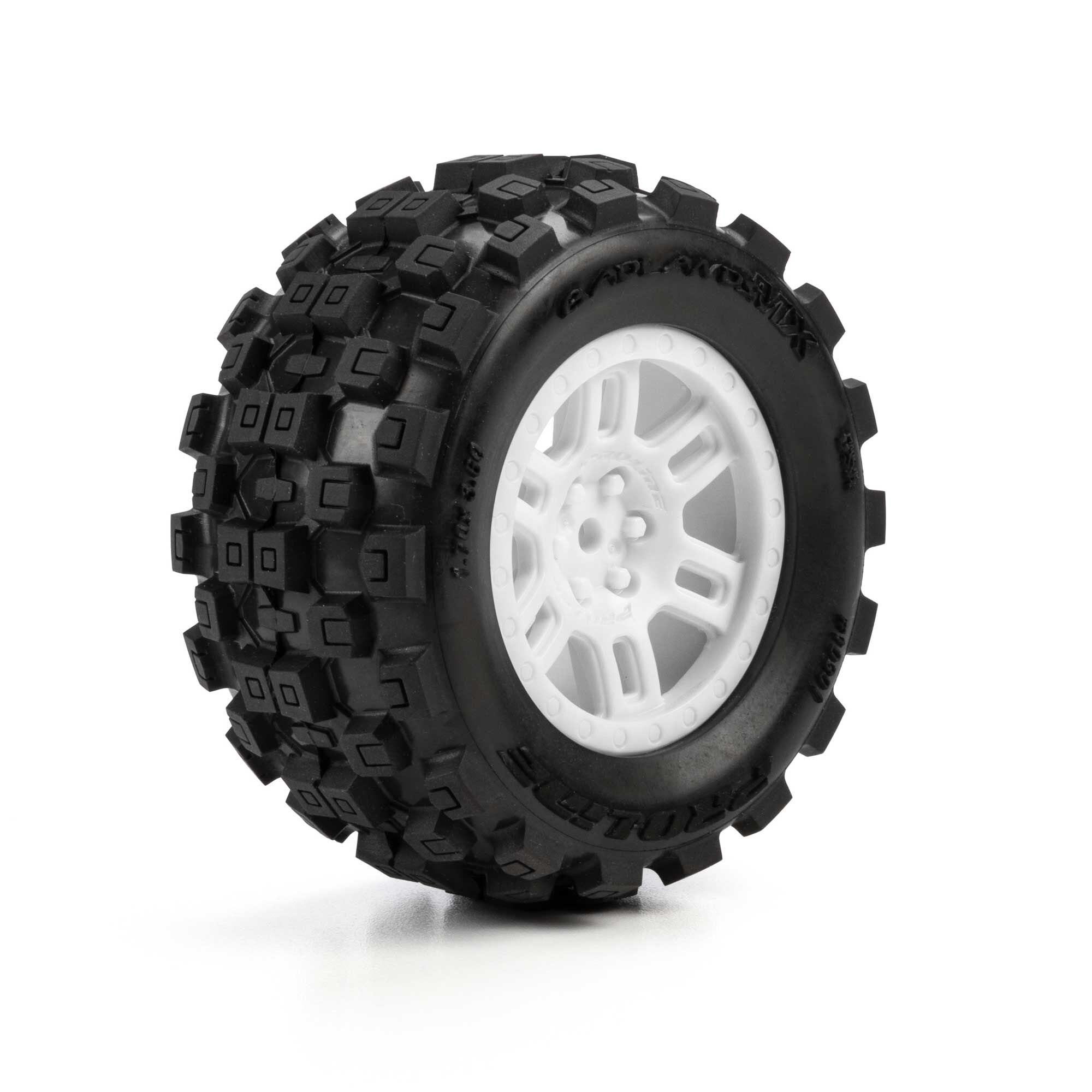1/16 Badlands MX Front/Rear MT Tires Mounted 12mm White Spli