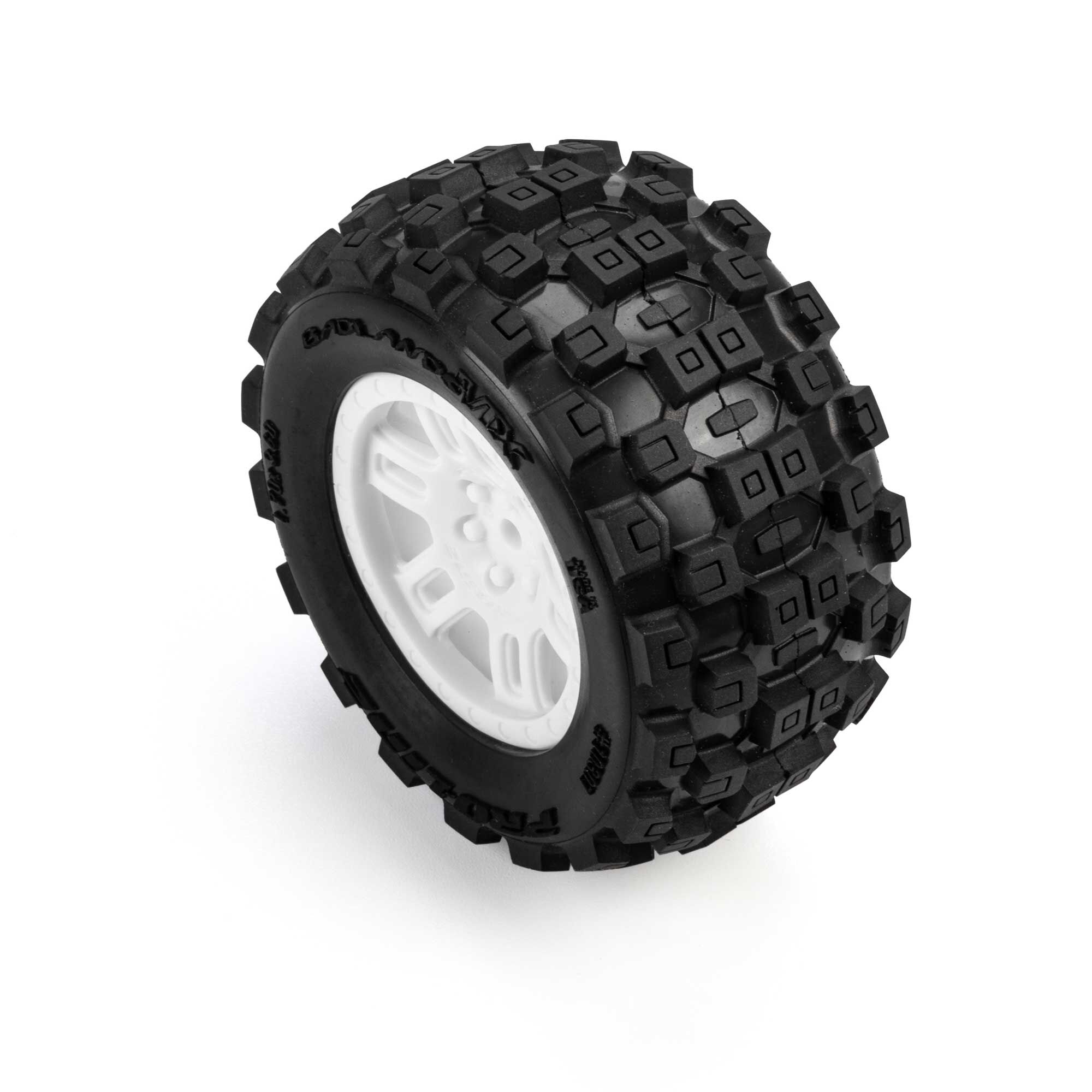 1/16 Badlands MX Front/Rear MT Tires Mounted 12mm White Spli-2