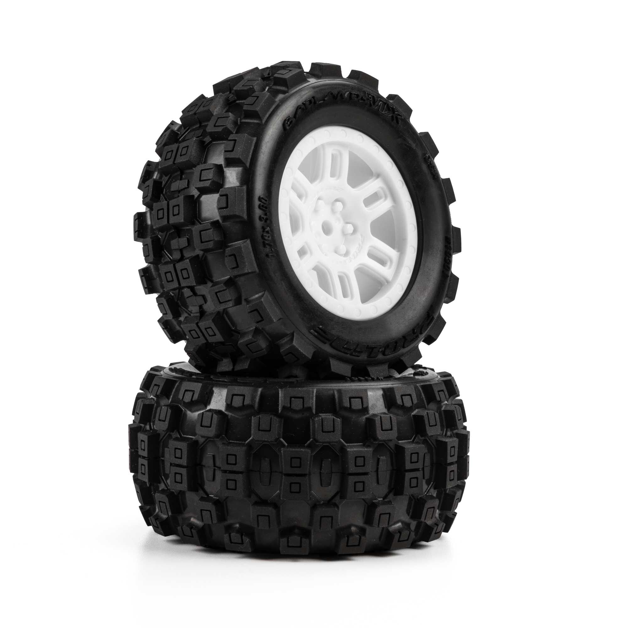 1/16 Badlands MX Front/Rear MT Tires Mounted 12mm White Spli-4