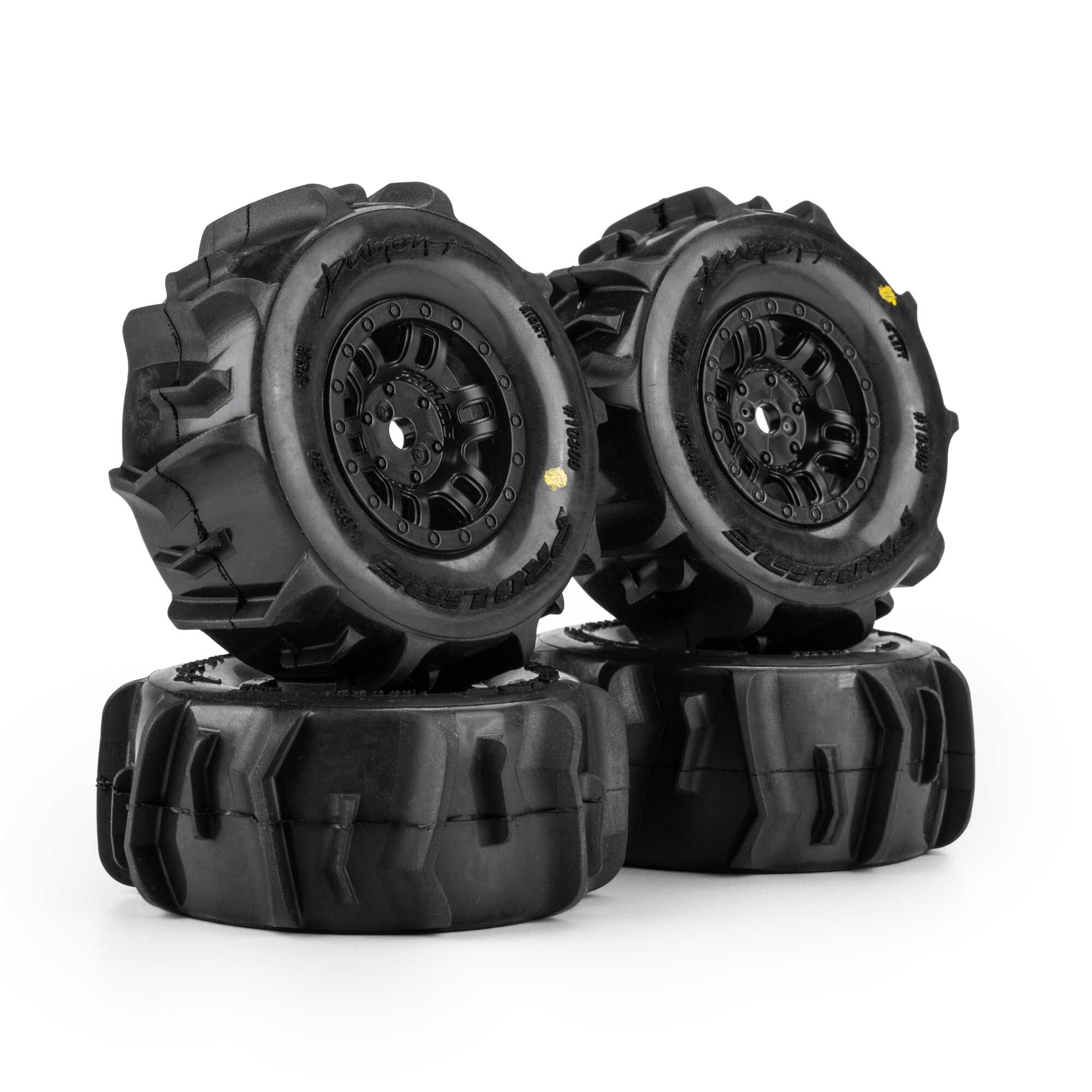 1/16 Dumont Front/Rear Paddle Tires Mounted 12mm Black Split-4