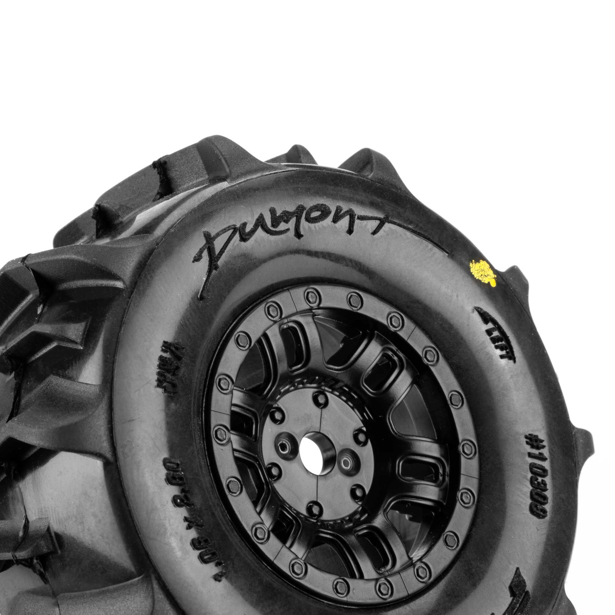 1/16 Dumont Front/Rear Paddle Tires Mounted 12mm Black Split-5