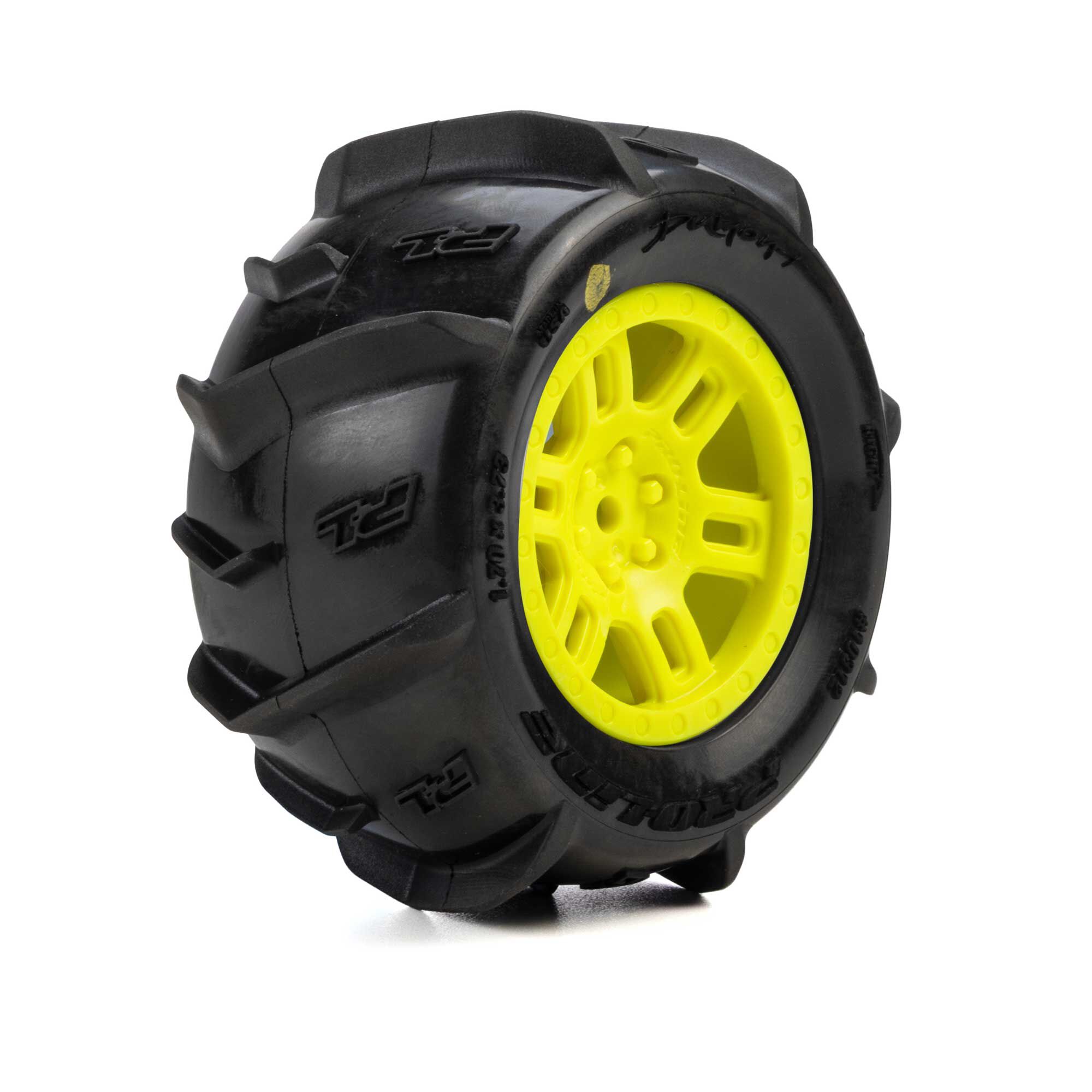 1/16 Dumont Front/Rear Paddle Tires Mounted 12mm Yellow Spli