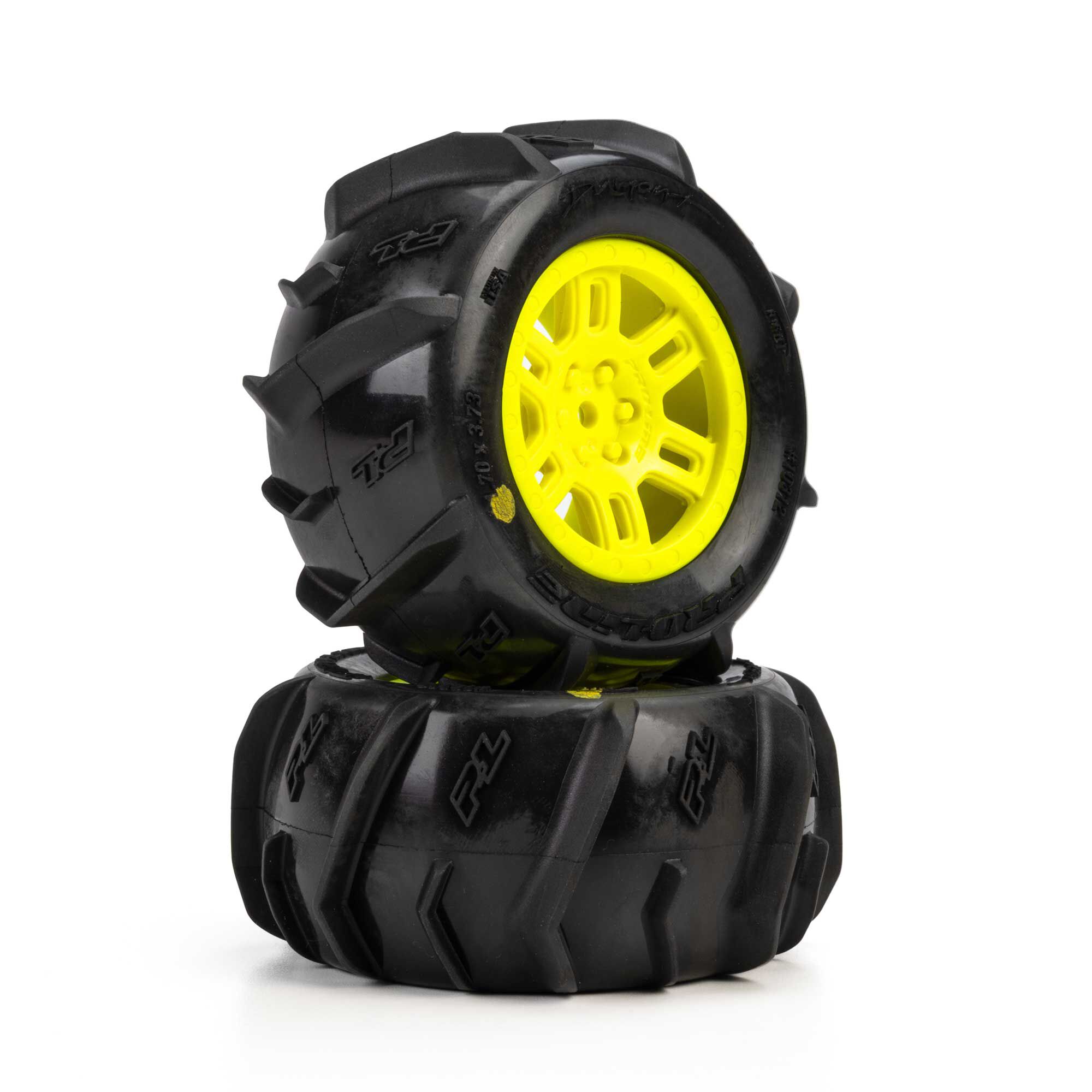 1/16 Dumont Front/Rear Paddle Tires Mounted 12mm Yellow Spli-3