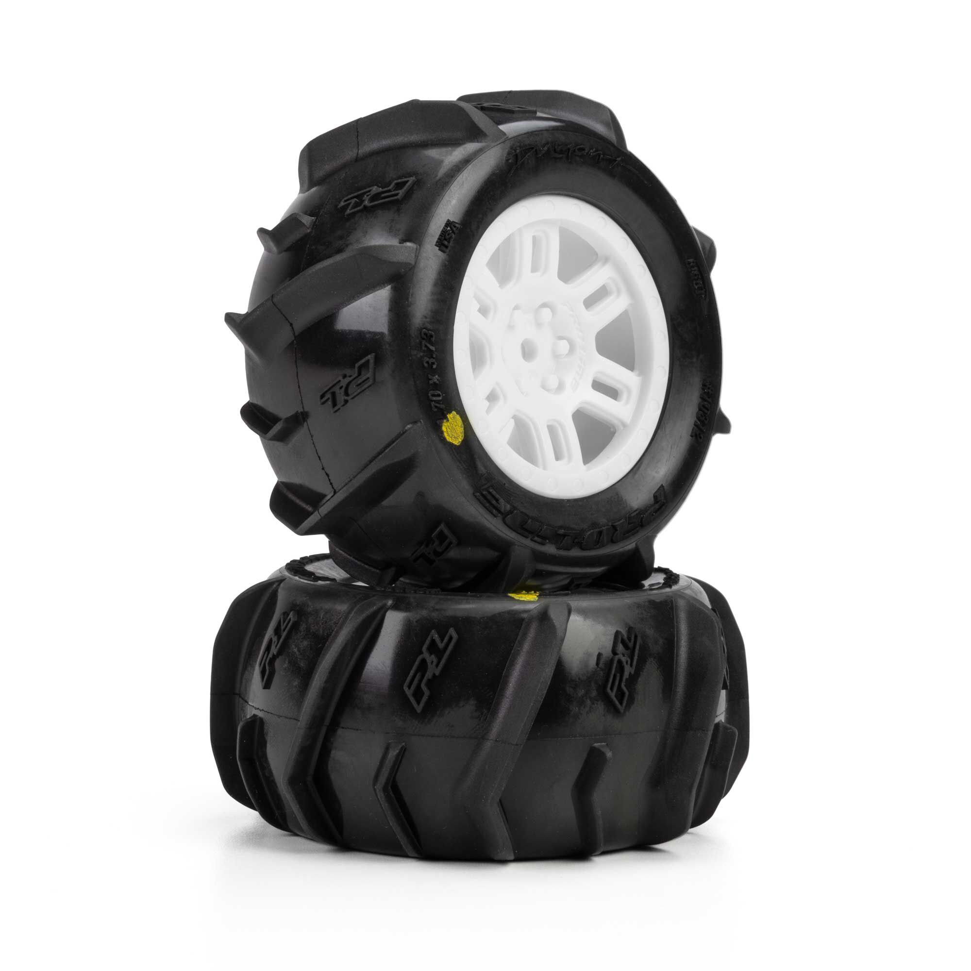 1/16 Dumont Front/Rear Paddle Tires Mounted 12mm White Split-3