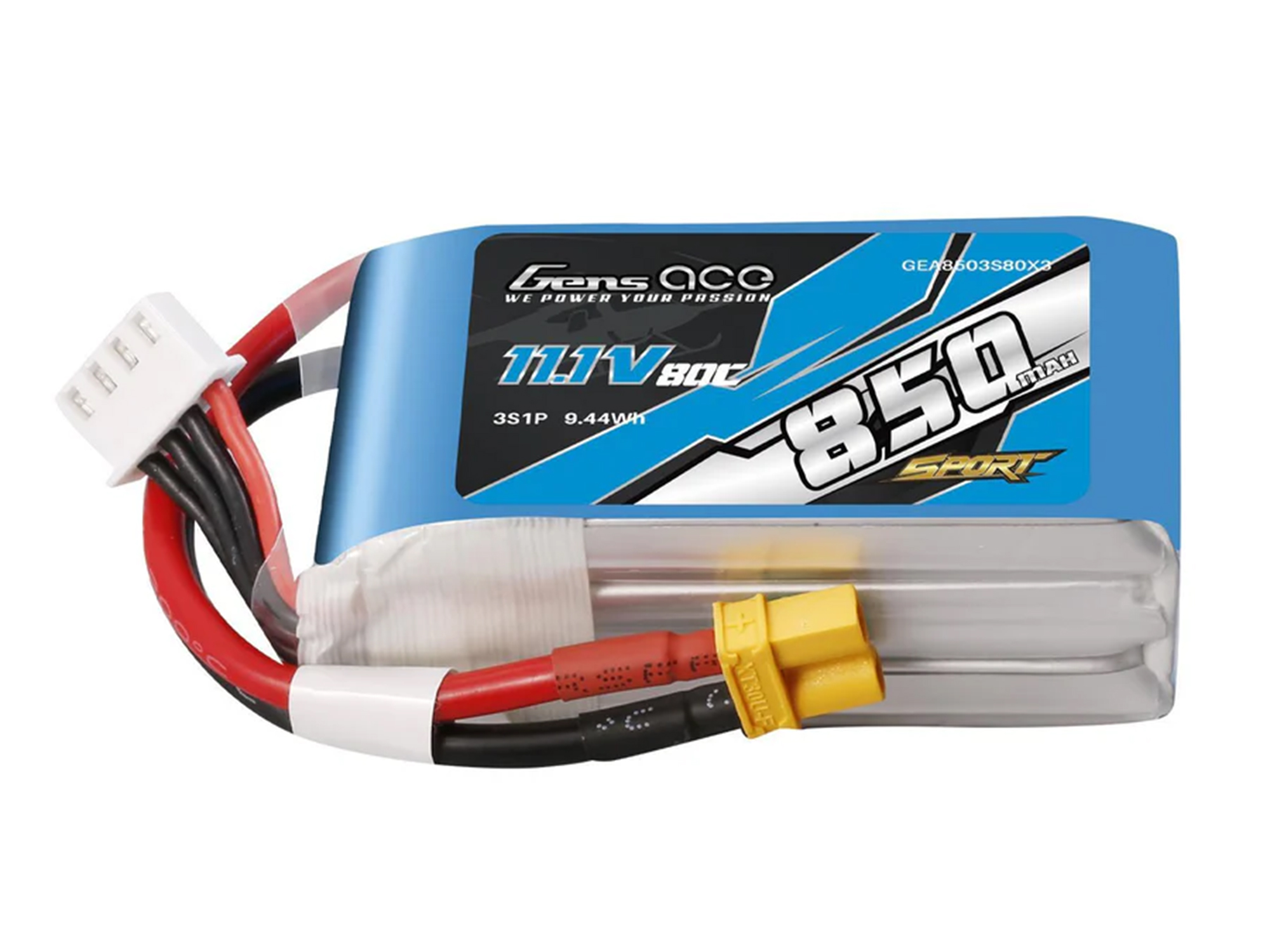 Li-Po 3S 11.1V 850mAh 80C with XT30-3