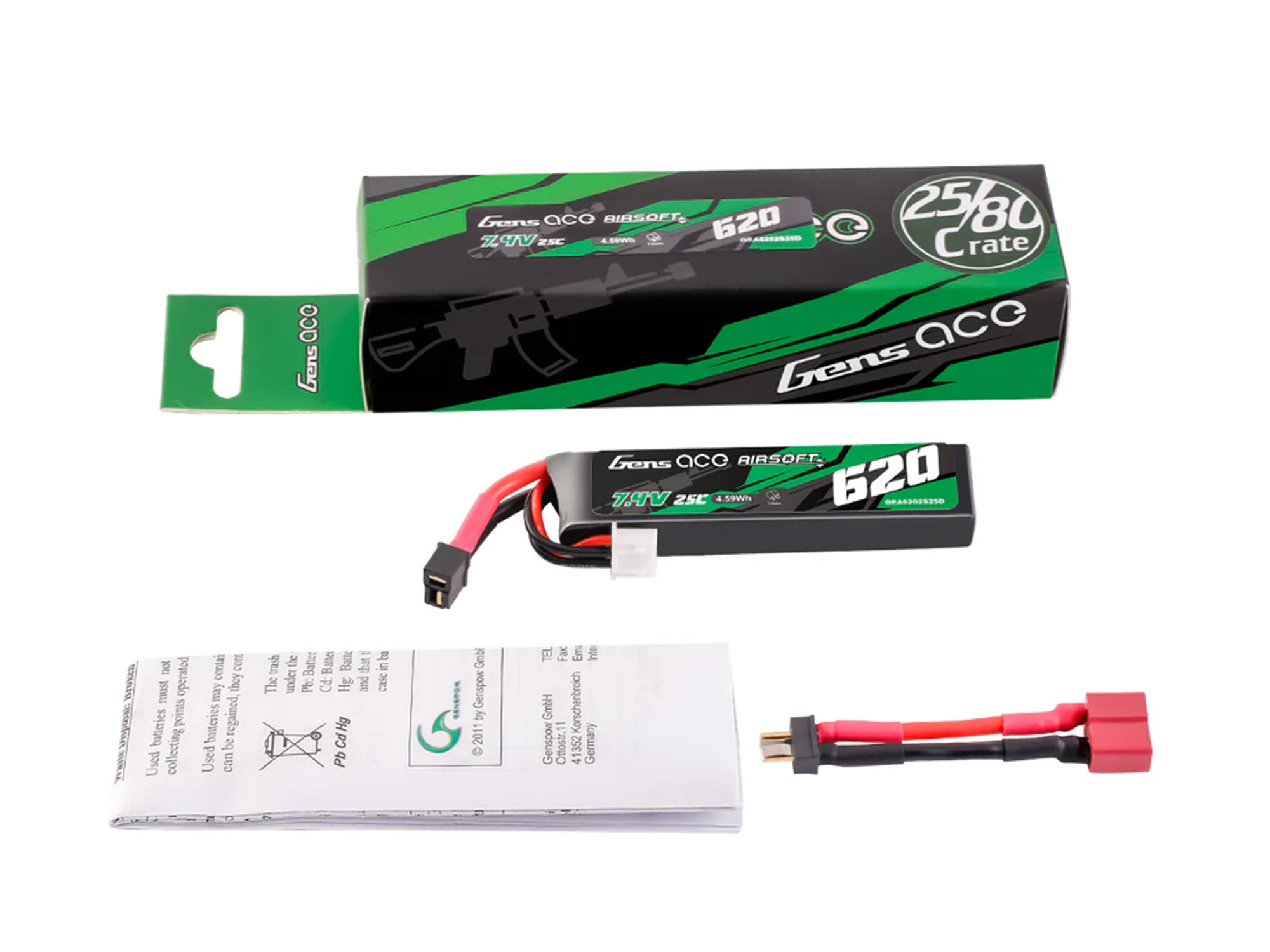 Airsoft 2S 620mAh 25C with Mini Deans (Pistols)-5
