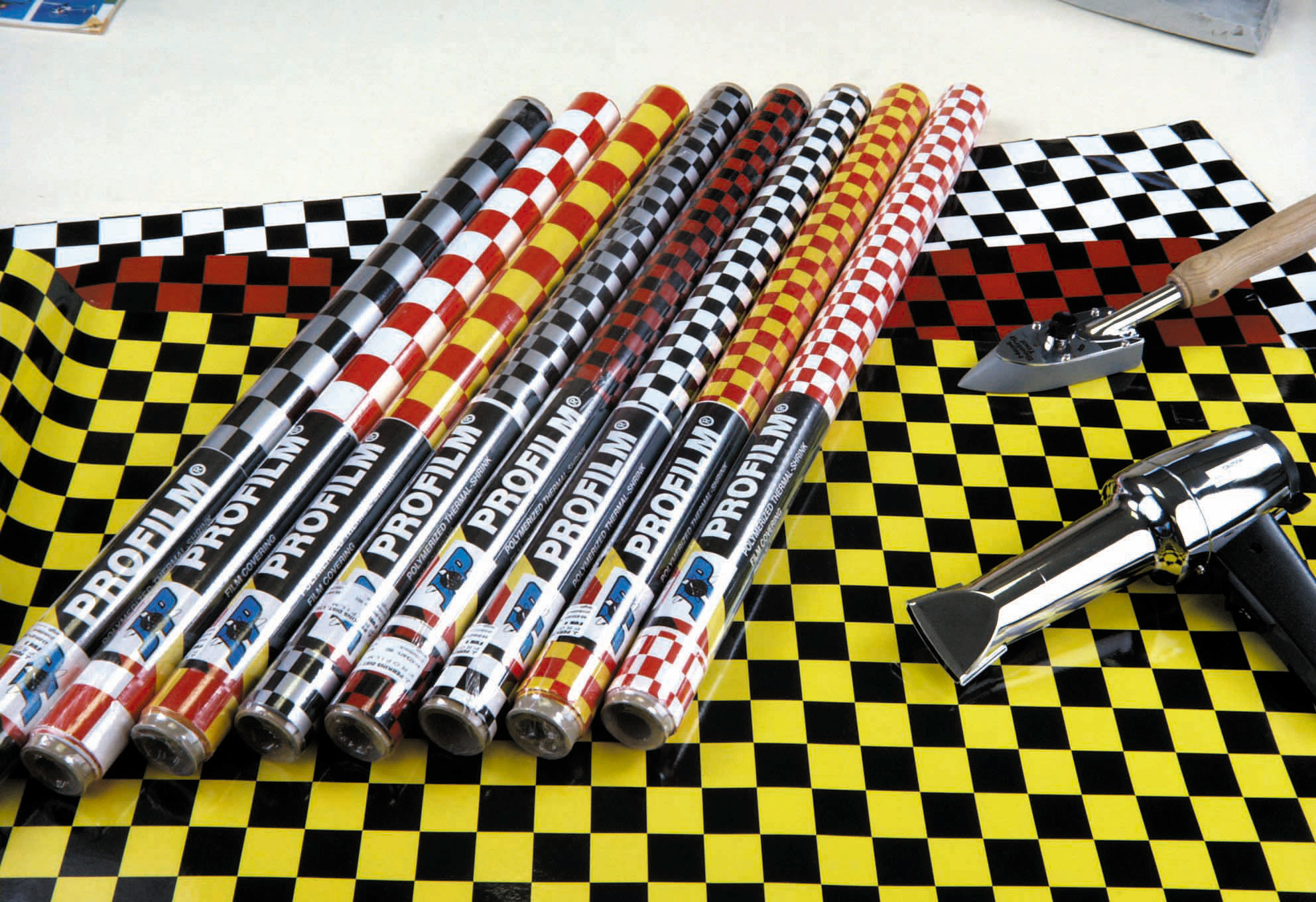 2m ORACOVER Fun-3 Medium Chequered, Cadmium Yellow + Red (60cm width)