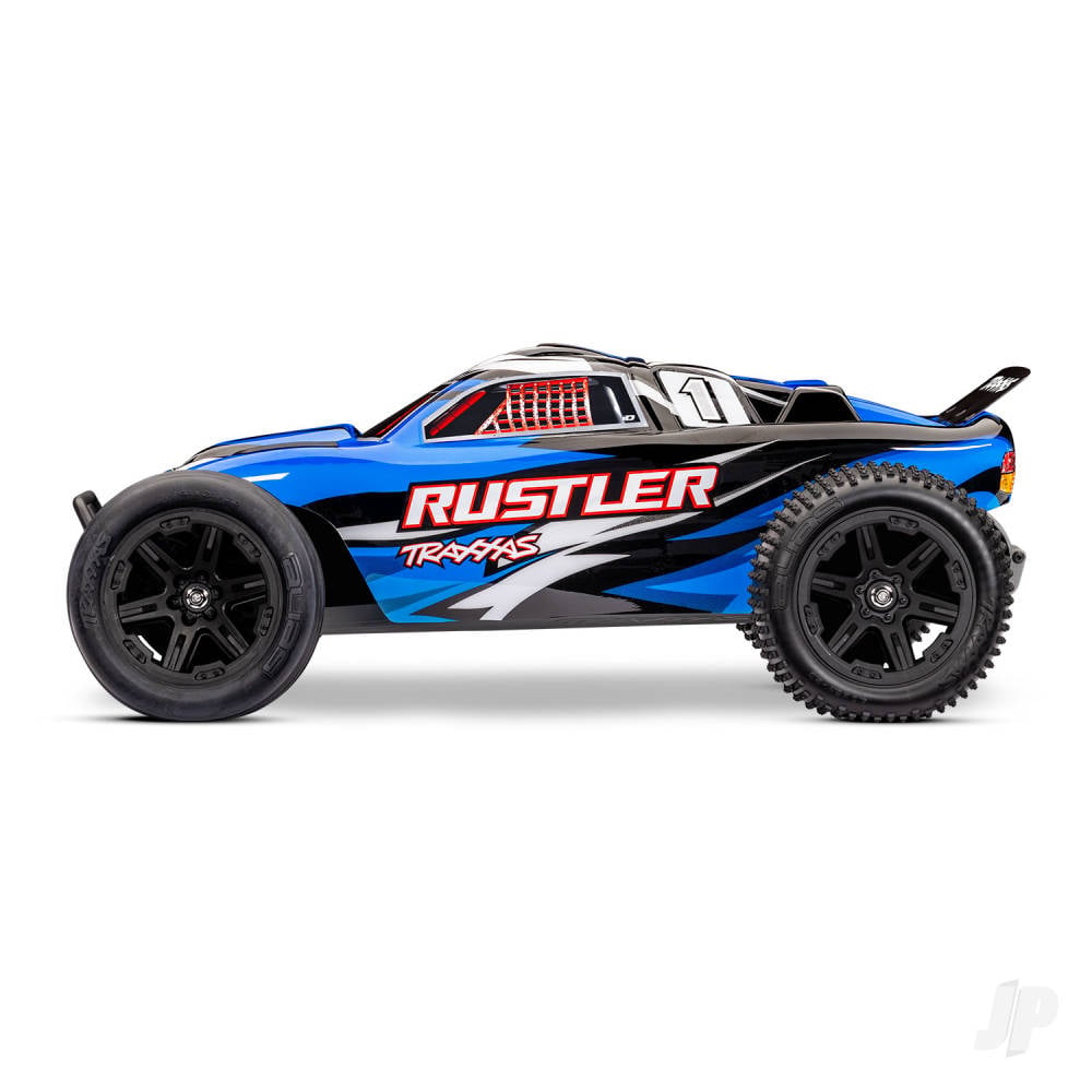Traxxas Rustler HD 1:10 2WD RTR Stadium Truck, BlueX (+ TQ 2-ch, XL-5, Titan 550, 7-Cell NiMH, 4A USB-C Charger, Clipless Body)-3