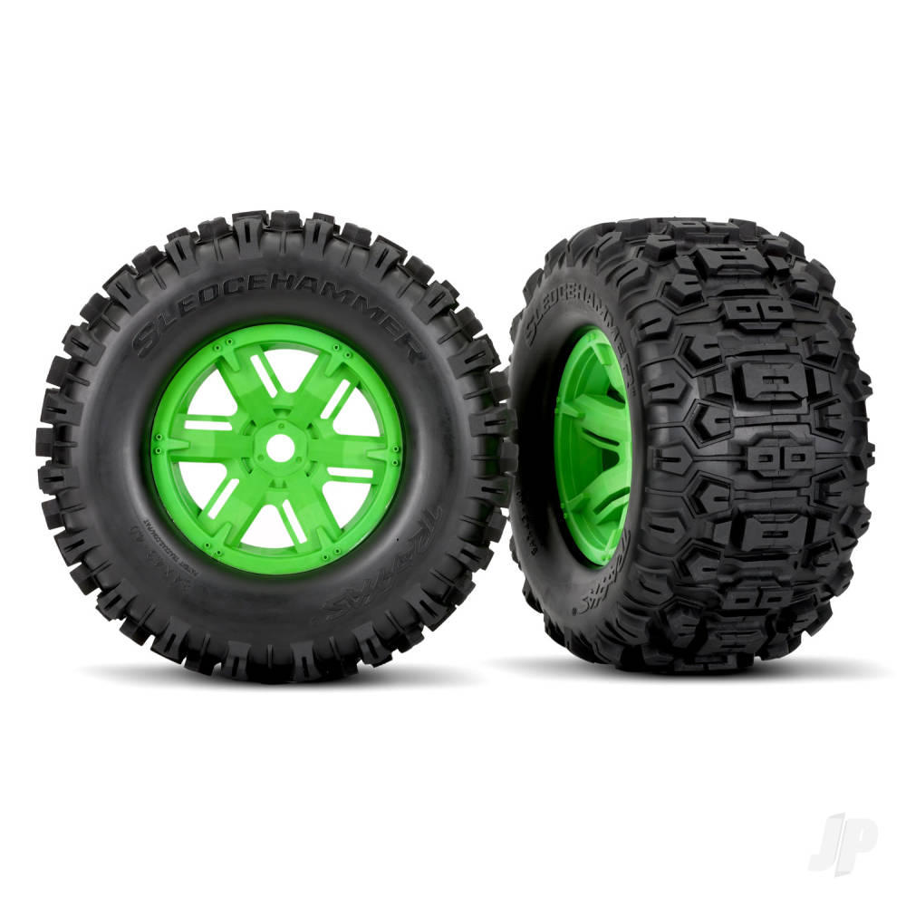 Traxxas Tyres & Wheels, Assembled, Glued (X-Maxx Green wheels, Sledgehammer Tyres, foam inserts) (left & right) (2 pcs)