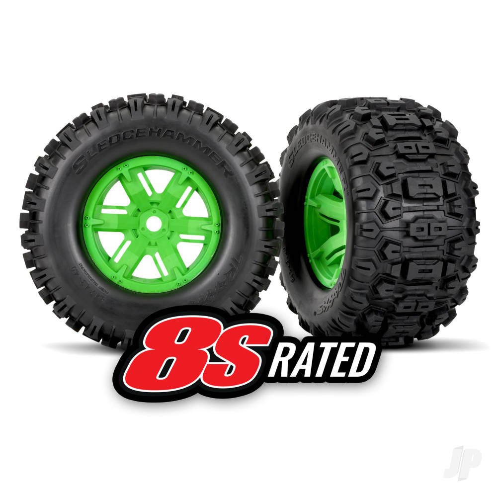 Traxxas Tyres & Wheels, Assembled, Glued (X-Maxx Green wheels, Sledgehammer Tyres, foam inserts) (left & right) (2 pcs)-2