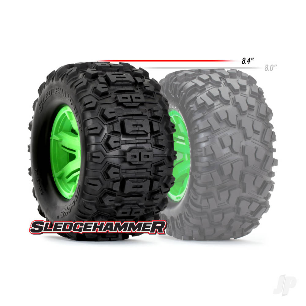 Traxxas Tyres & Wheels, Assembled, Glued (X-Maxx Green wheels, Sledgehammer Tyres, foam inserts) (left & right) (2 pcs)-3