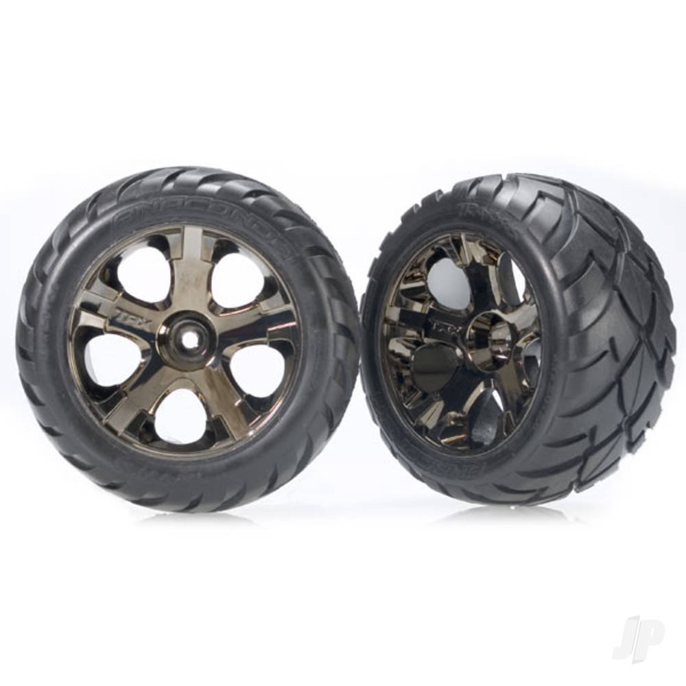 Traxxas Tyres & wheels, assembled, glued (All-Star black chrome wheels, Anaconda Tyres, foam inserts) (nitro rear/ electric front) (1 left, 1 right)
