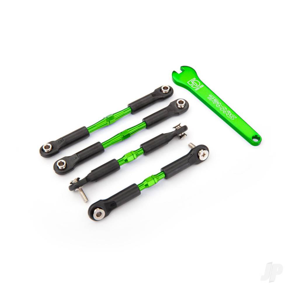 Traxxas Turnbuckles, aluminium (Green-anodised), camber links, front, 39mm (2), rear, 49mm (2) (assembled w/rod ends & hollow balls) / wrench