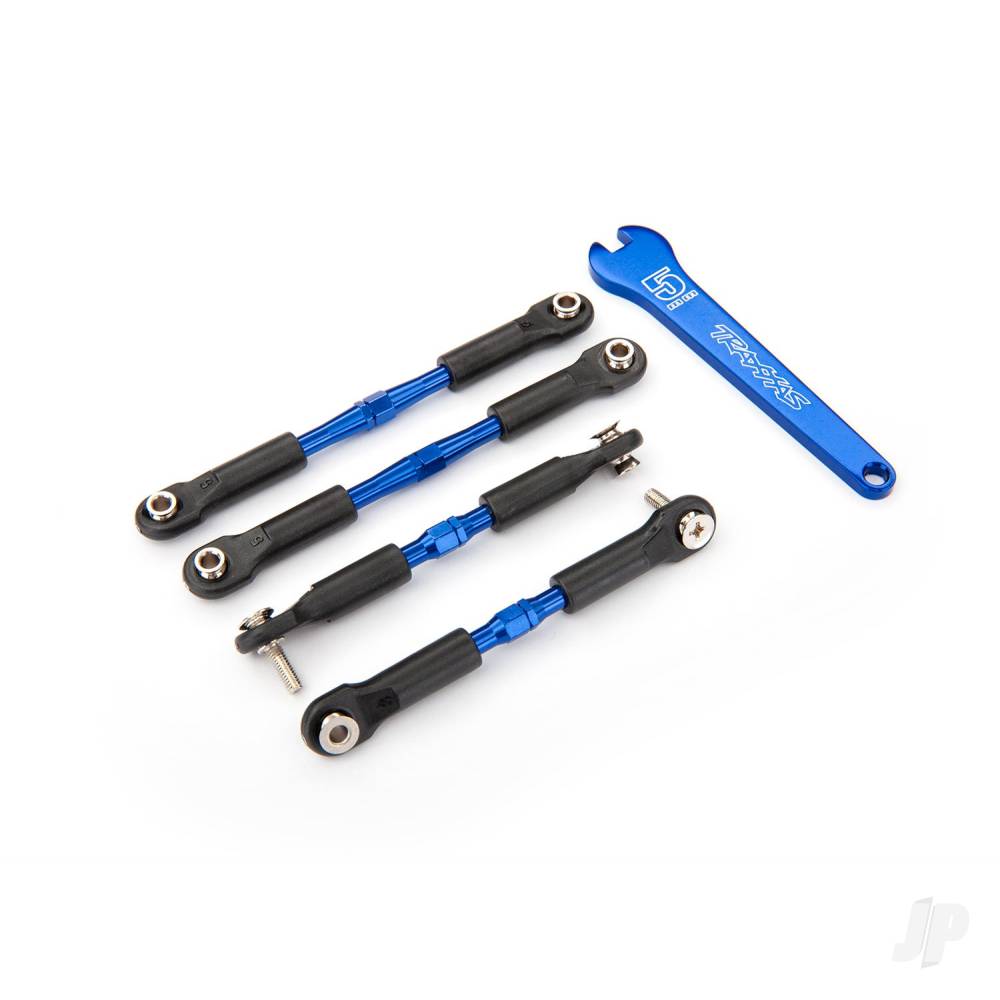 Traxxas Turnbuckles, aluminium (Blue-anodised), camber links, Front, 39mm (2 pcs), Rear, 49mm (2 pcs) (assembled with rod ends & hollow balls) / wrench