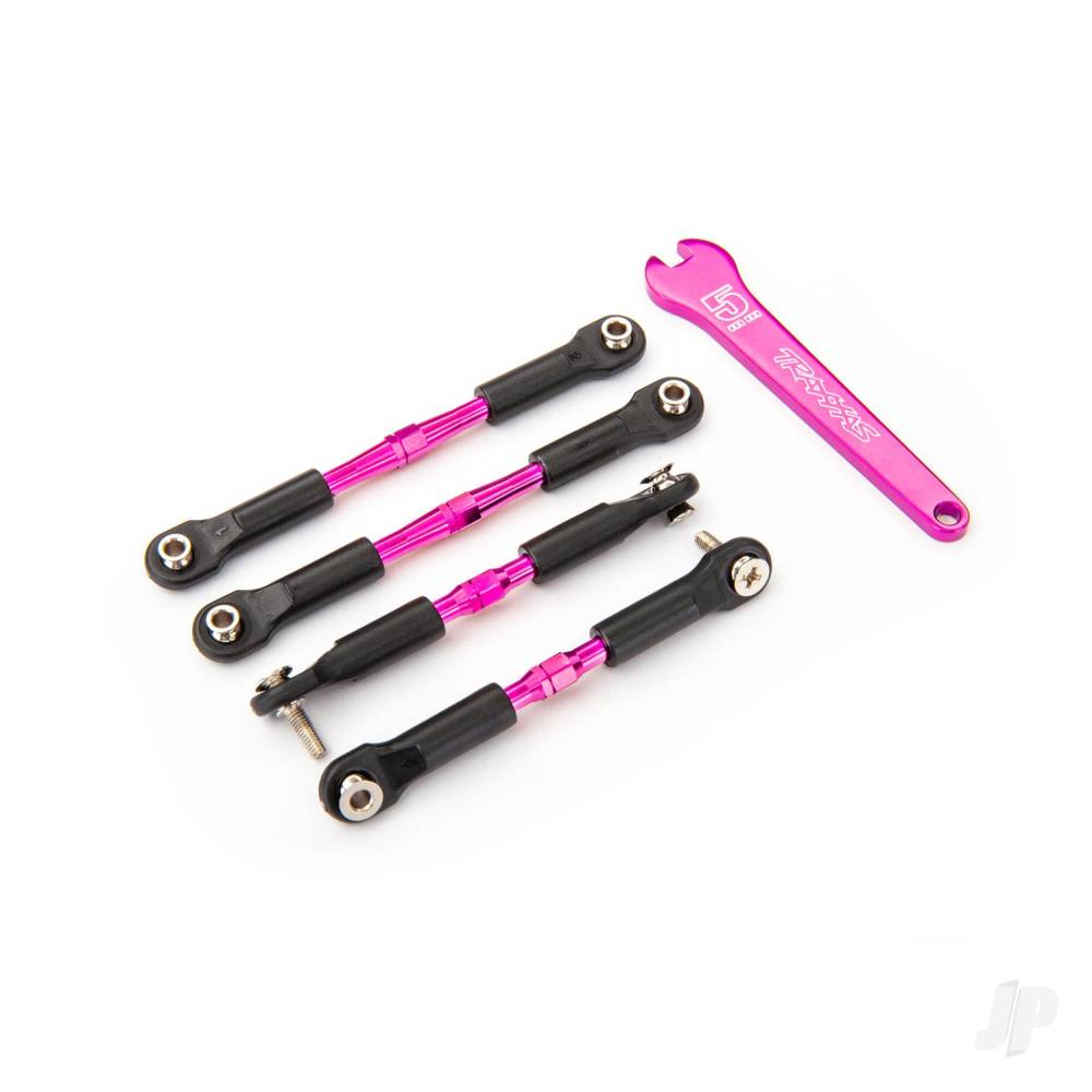 Traxxas Turnbuckles, aluminium (Pink-anodised), camber links, front, 39mm (2), rear, 49mm (2) (assembled w/rod ends & hollow balls) / wrench