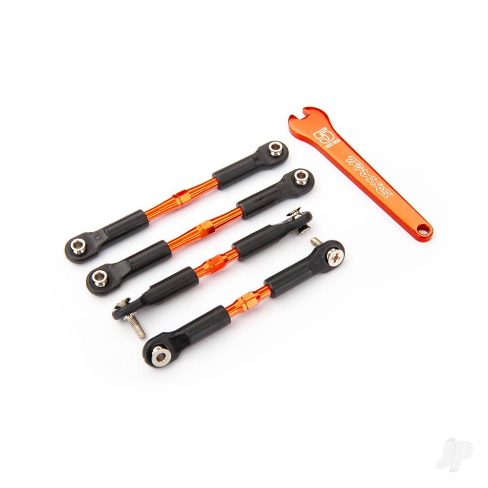 Traxxas Turnbuckles, aluminium (Orange-anodised), camber links, front, 39mm (2), rear, 49mm (2) (assembled w/rod ends & hollow balls) / wrench