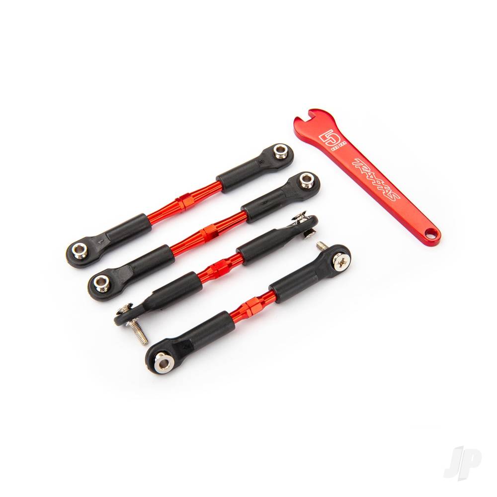 Traxxas Turnbuckles, aluminium (Red-anodised), camber links, Front, 39mm (2 pcs), Rear, 49mm (2 pcs) (assembled with rod ends & hollow balls) / wrench