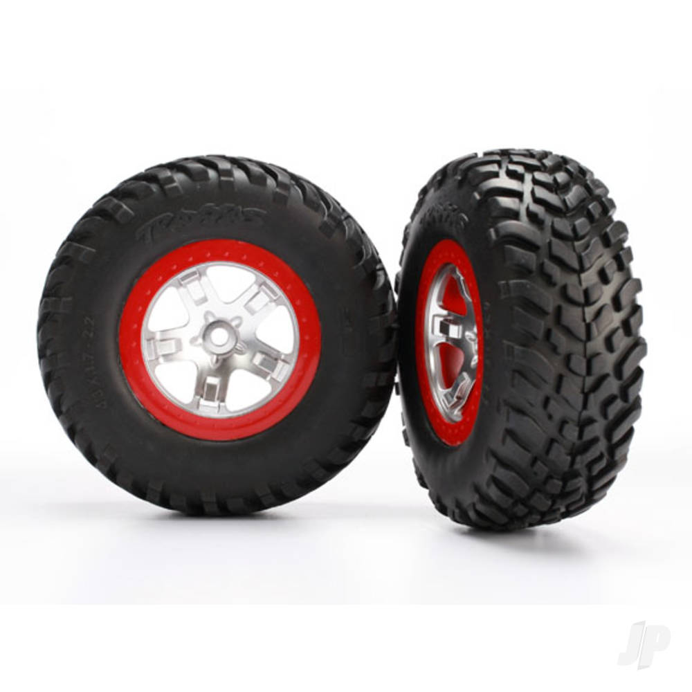 Traxxas SCT Satin Chrome, Red Bead. Tyres & Wheels, (Pair)